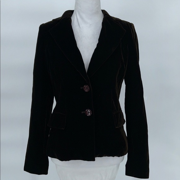 Darjoni Brown Velvet Blazer Jacket Women Size 6 Tailored Two Button - Picture 3 of 14